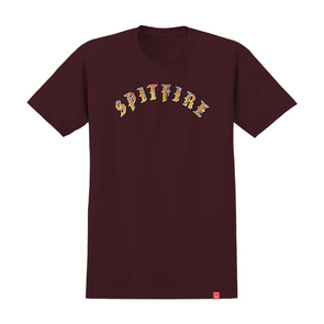Spitfire Old E Fade Fill T-Shirt - Maroon/Red/Gold