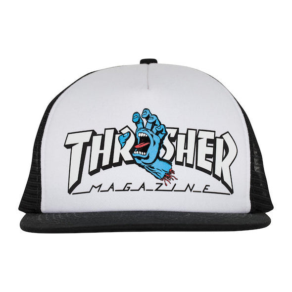 Santa Cruz X Thrasher Screaming Logo Trucker Hat- White/Black