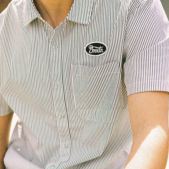 Brixton Builders Auto S/S Shirt Black/Off-White Stripe