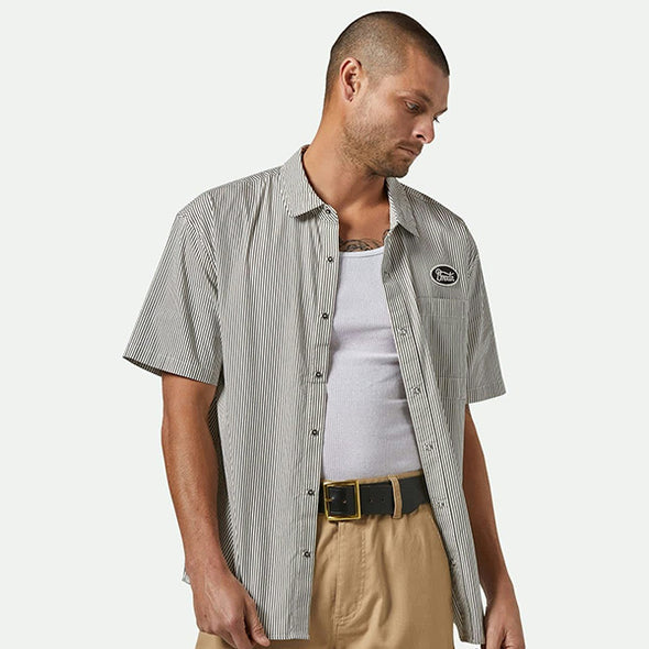 Brixton Builders Auto S/S Shirt Black/Off-White Stripe