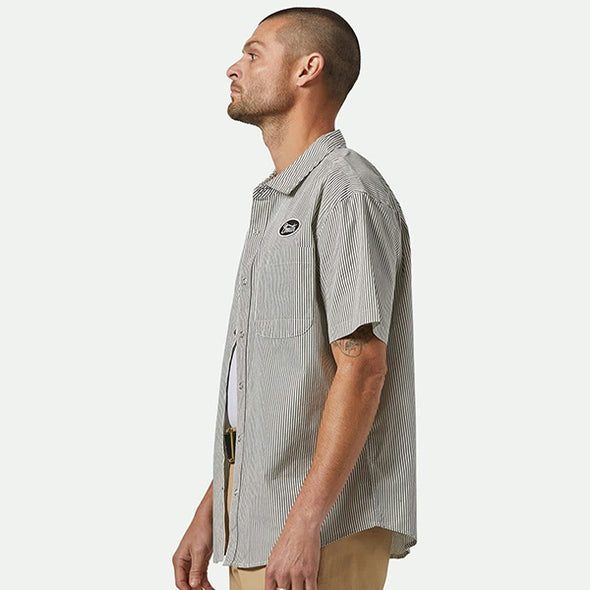 Brixton Builders Auto S/S Shirt Black/Off-White Stripe