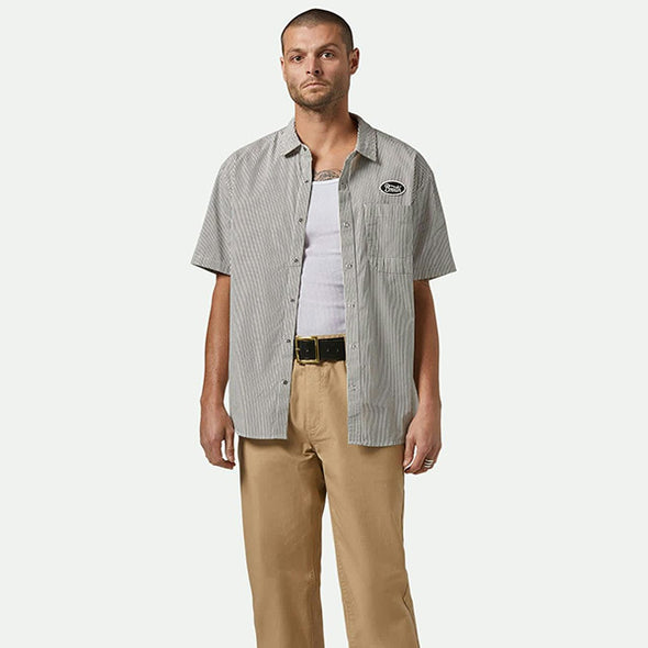 Brixton Builders Auto S/S Shirt Black/Off-White Stripe