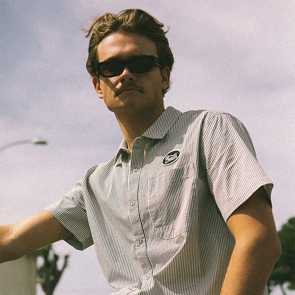 Brixton Builders Auto S/S Shirt Black/Off-White Stripe