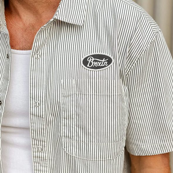 Brixton Builders Auto S/S Shirt Black/Off-White Stripe