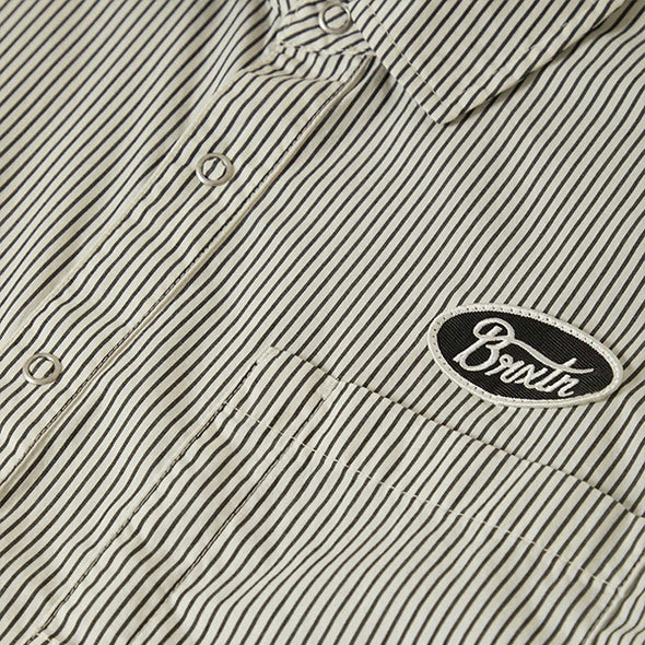 Brixton Builders Auto S/S Shirt Black/Off-White Stripe