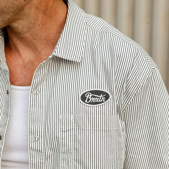 Brixton Builders Auto S/S Shirt Black/Off-White Stripe