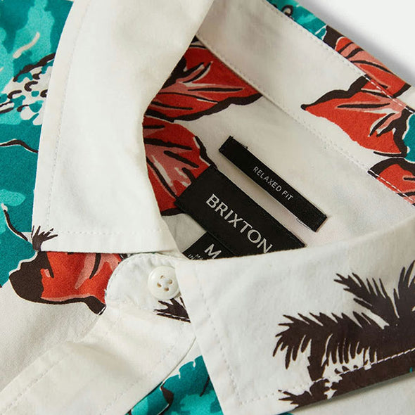 Brixton CRU Print Relaxed S/S Shirt Off-White/Aquatic Green Floral