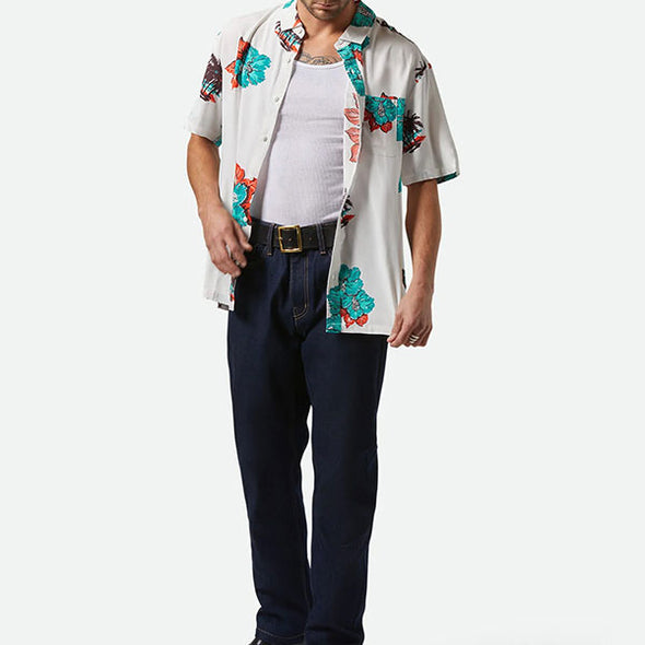 Brixton CRU Print Relaxed S/S Shirt Off-White/Aquatic Green Floral