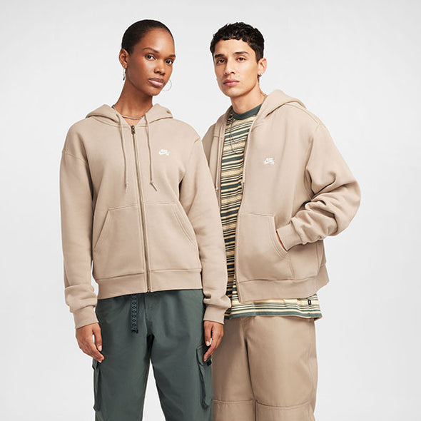 Nike SB Essential Logo Full Zip Fleece Hoodie Khaki/White