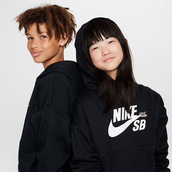 Nike SB Big Kids' Icon Fleece EasyOn Oversized Pullover Hoodie Black/Black/White