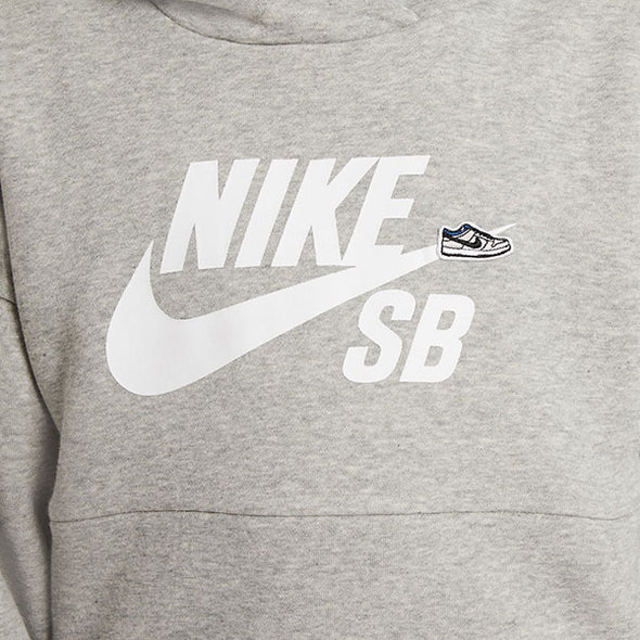 Nike SB Big Kids' Icon Fleece EasyOn Oversized Pullover Hoodie Dark Grey Heather/Heather/White