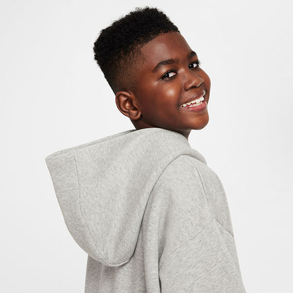 Nike SB Big Kids' Icon Fleece EasyOn Oversized Pullover Hoodie Dark Grey Heather/Heather/White