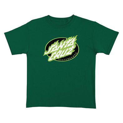 Santa Cruz True Oval Flame Dot Youth T-Shirt Dark Green