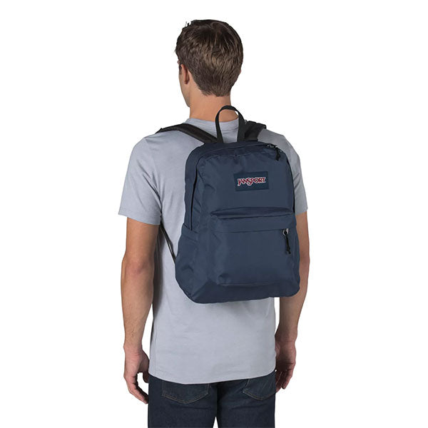 jansport backpack deep navy 600 denier poly with velcro pouch JanSport SUPERBREAK